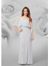 One Shoulder Gray Chiffon Slit Bridesmaid Dress